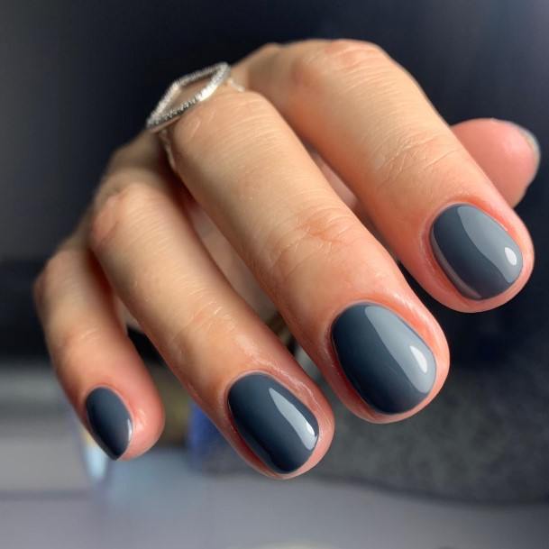 Girl With Darling Dark Grey Nail Design