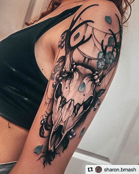 Girl With Darling Deer Tattoo Design