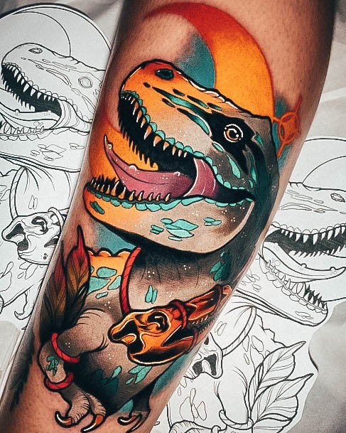 Girl With Darling Dinosaur Tattoo Design