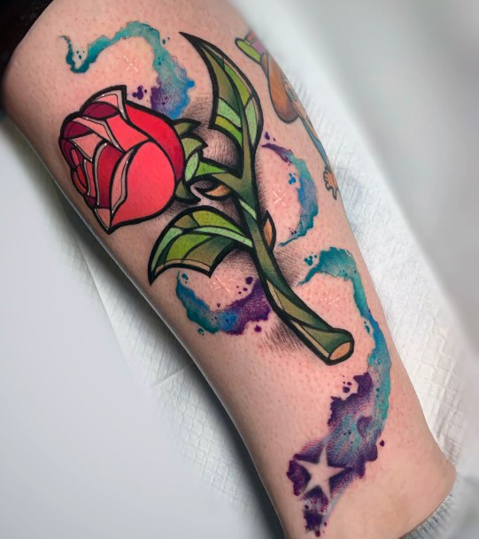 Girl With Darling Enchanted Rose Tattoo Design