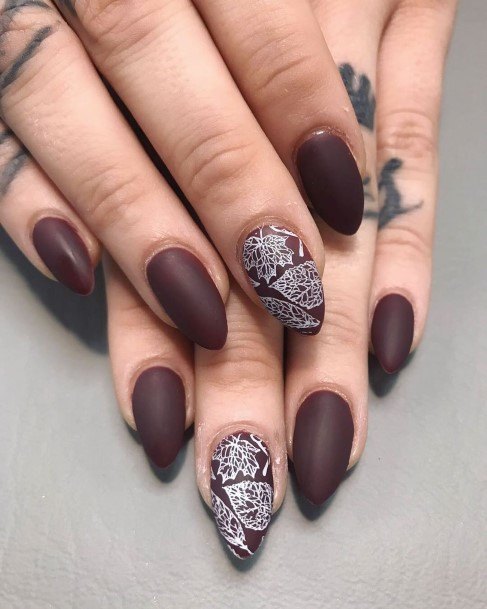 Girl With Darling Fall Leaf Nail Design