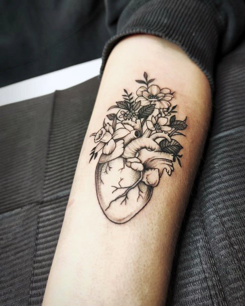 Girl With Darling Flower Heart Tattoo Design