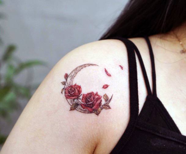 Girl With Darling Flower Moon Tattoo Design