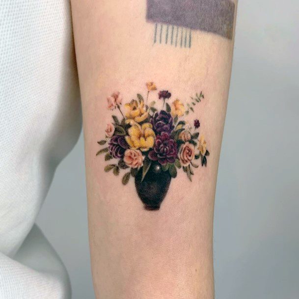 Girl With Darling Flower Vase Tattoo Design