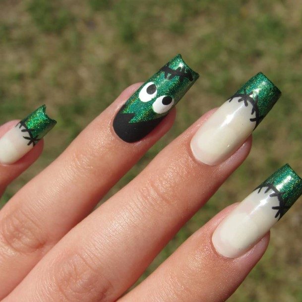 Girl With Darling Frankenstein Nail Design