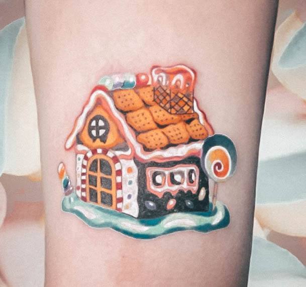 Girl With Darling Gingerbread House Tattoo Design