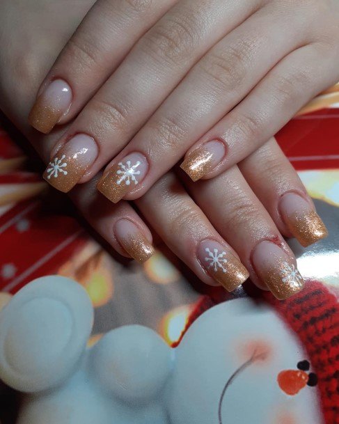 Girl With Darling Gold Ombre Nail Design