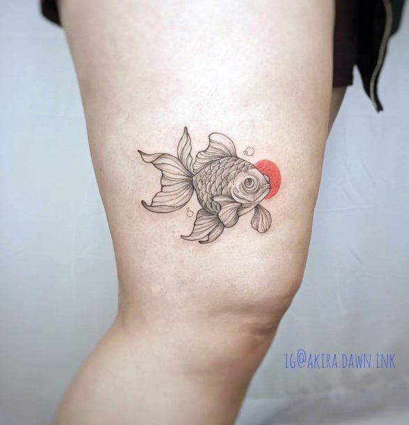 Girl With Darling Goldfish Tattoo Design