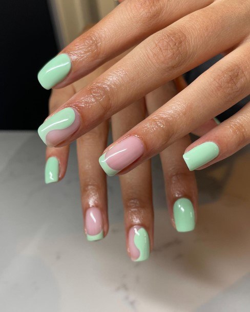 Girl With Darling Green And Pink Nail Design