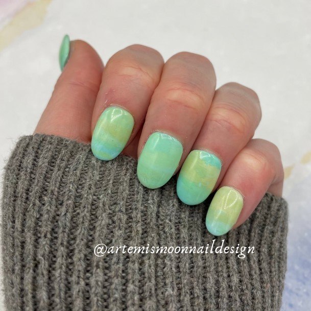 Girl With Darling Green And Yellow Nail Design