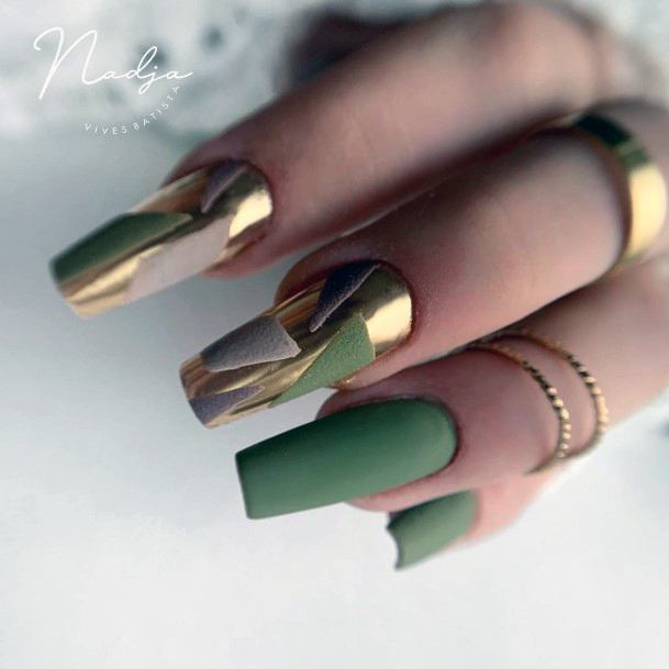 Girl With Darling Green Dress Nail Design