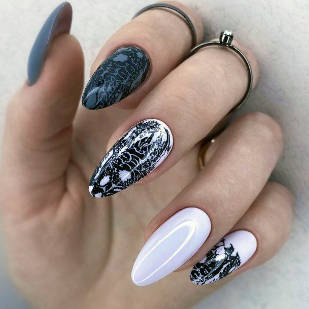 Girl With Darling Grey Dress Nail Design