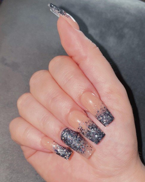 Girl With Darling Grey With Glitter Nail Design