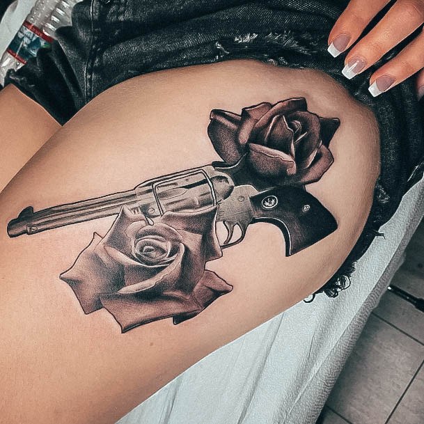 Girl With Darling Gun Tattoo Design