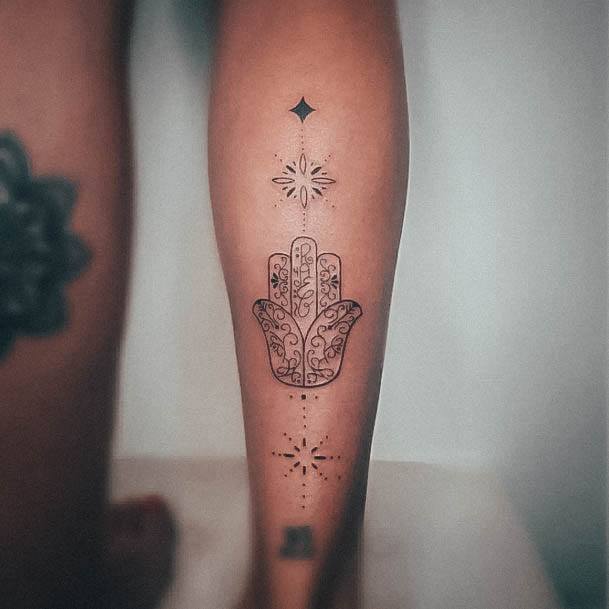 Girl With Darling Hamsa Tattoo Design