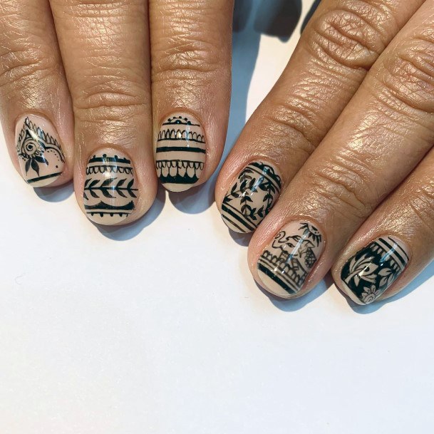 Girl With Darling Henna Nail Design