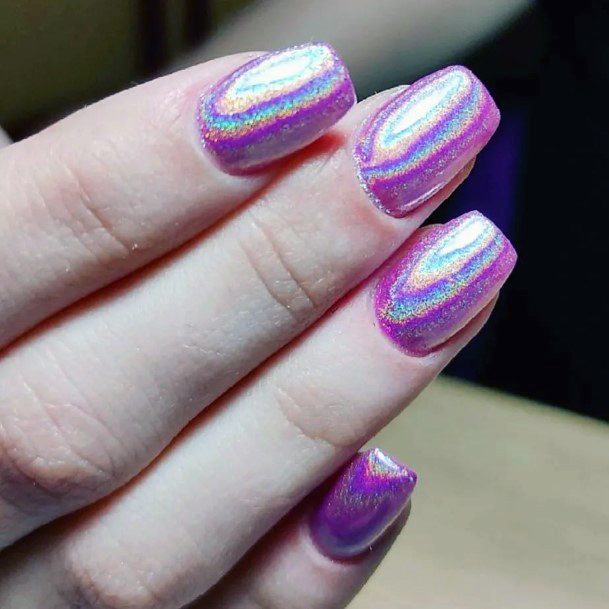 Girl With Darling Holographic Nail Design