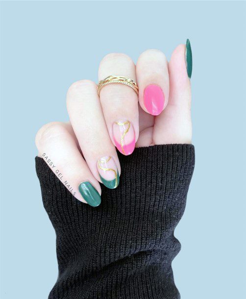 Girl With Darling Hunter Green Nail Design