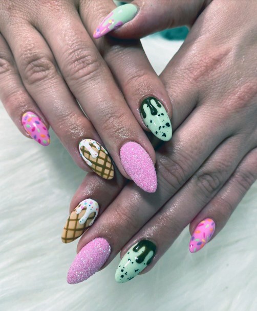 Girl With Darling Ice Cream Nail Design