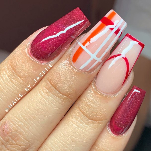 Girl With Darling Maroon And Pink Nail Design