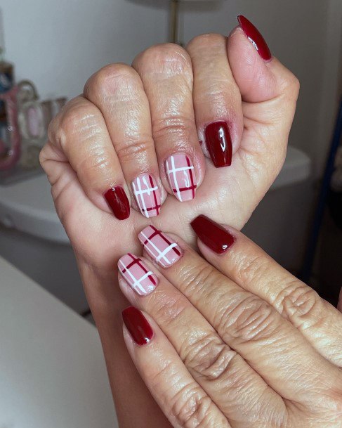 Girl With Darling Maroon White Nail Design