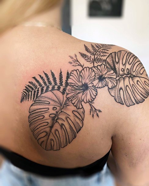 Girl With Darling Monstera Tattoo Design