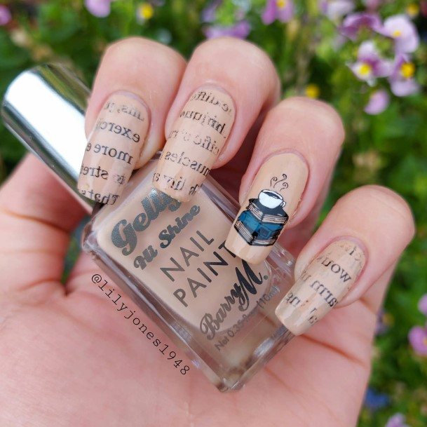 Girl With Darling Newspaper Nail Design