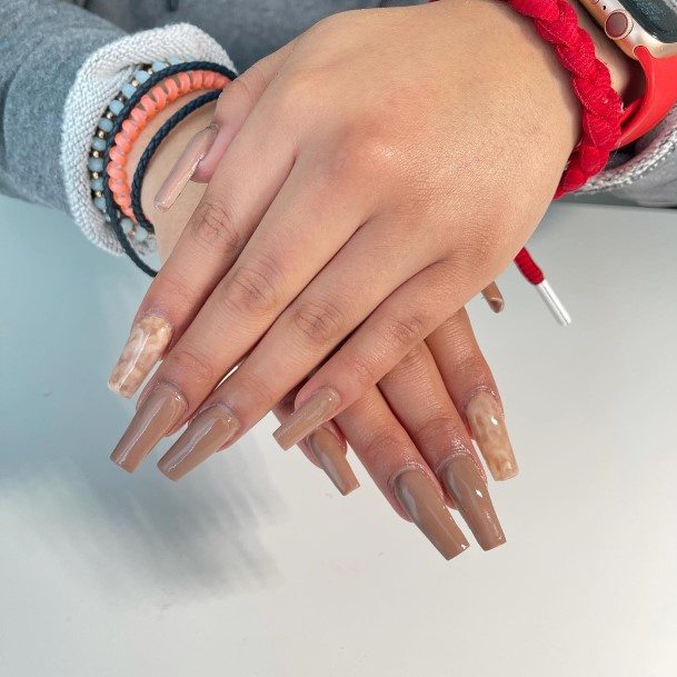 Girl With Darling Nude Marble Nail Design