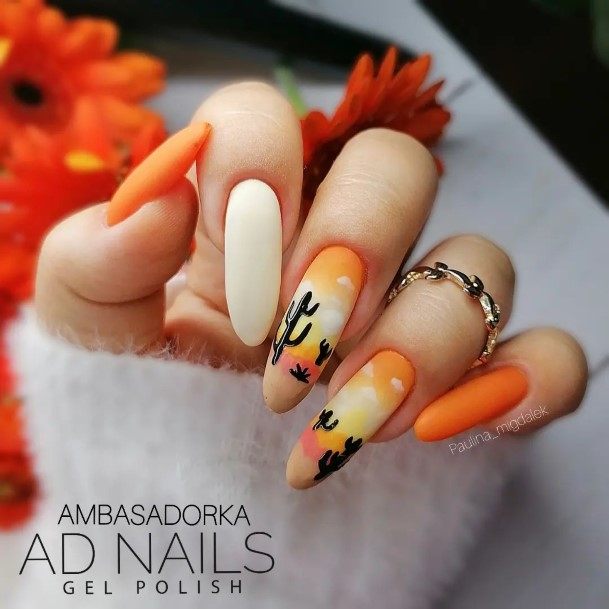 Girl With Darling Orange And White Nail Design