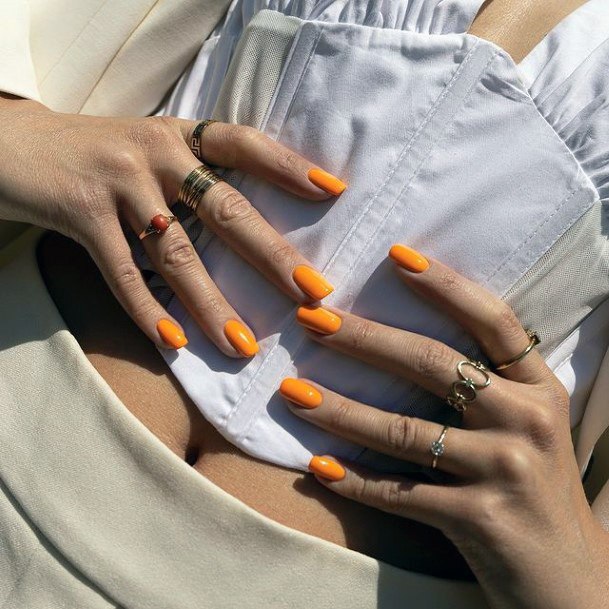 Girl With Darling Orange Dress Nail Design