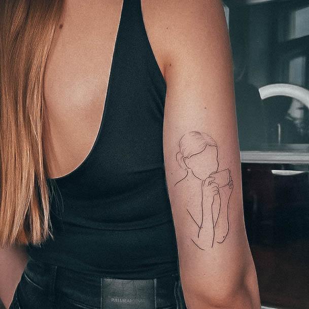 Girl With Darling Outline Tattoo Design