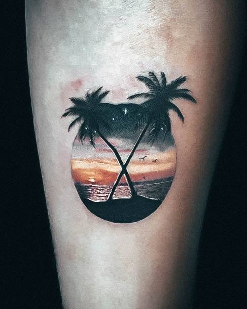 Girl With Darling Palm Tree Tattoo Design