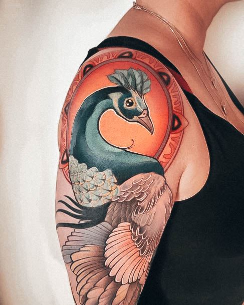 Girl With Darling Peacock Tattoo Design