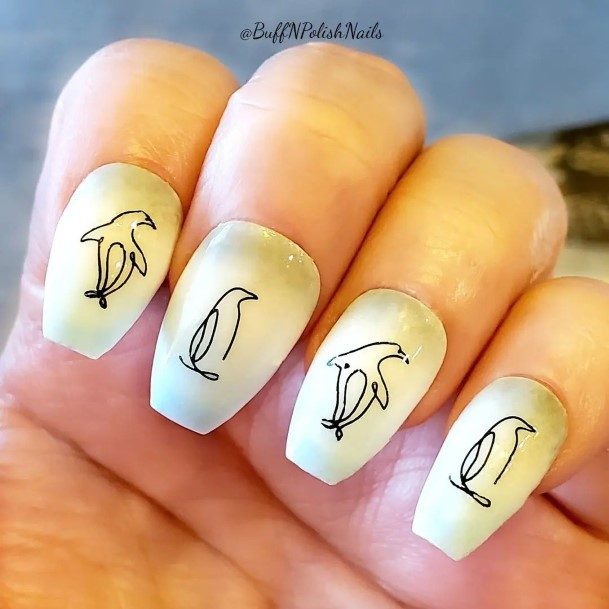 Girl With Darling Penguin Nail Design