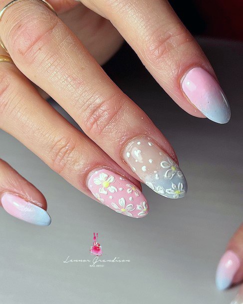 Girl With Darling Pink And Blue Nail Design