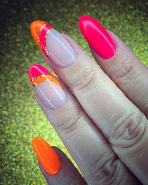 Girl With Darling Pink And Orange Nail Design