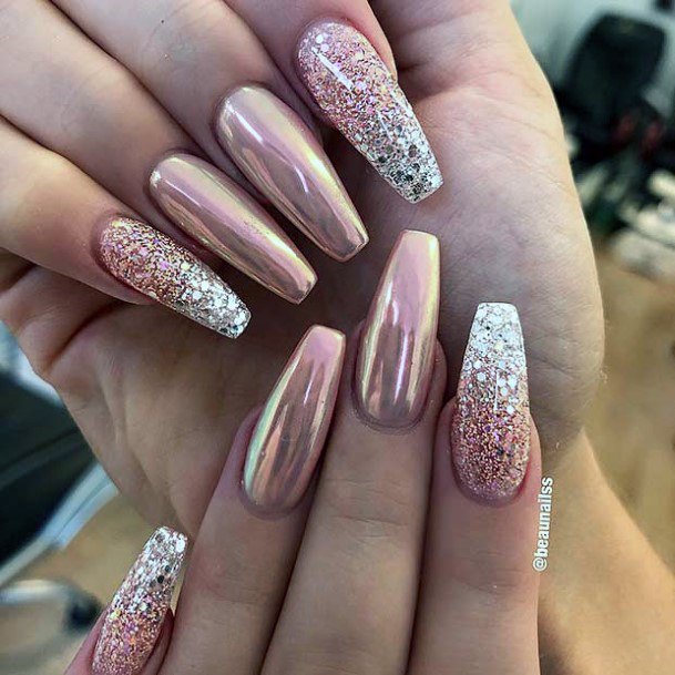 Girl With Darling Pink Ombre With Glitter Nail Design