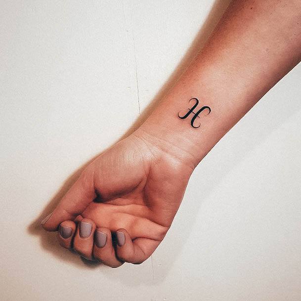 Girl With Darling Pisces Tattoo Design Wrist Zodiac Symbol
