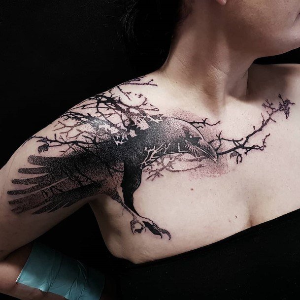 Girl With Darling Raven Tattoo Design