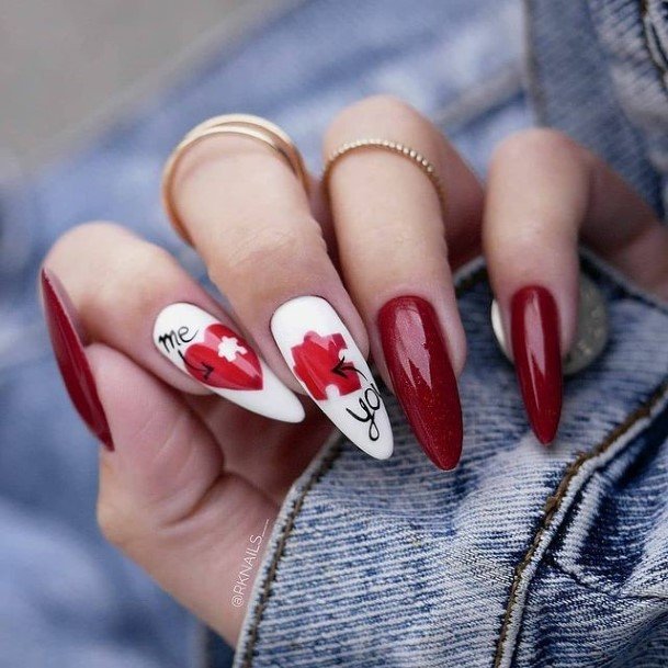 Girl With Darling Red And Black Nail Design