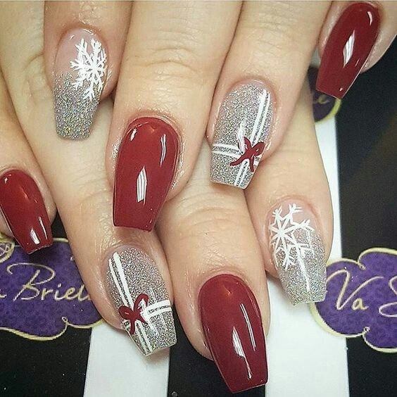 Girl With Darling Red And Grey Nail Design
