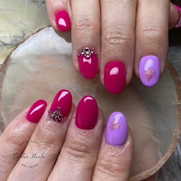 Girl With Darling Red And Purple Nail Design