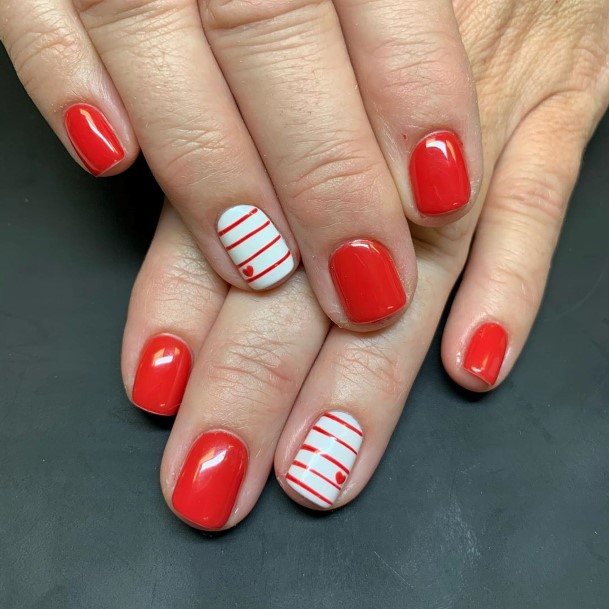Girl With Darling Red And White Nail Design