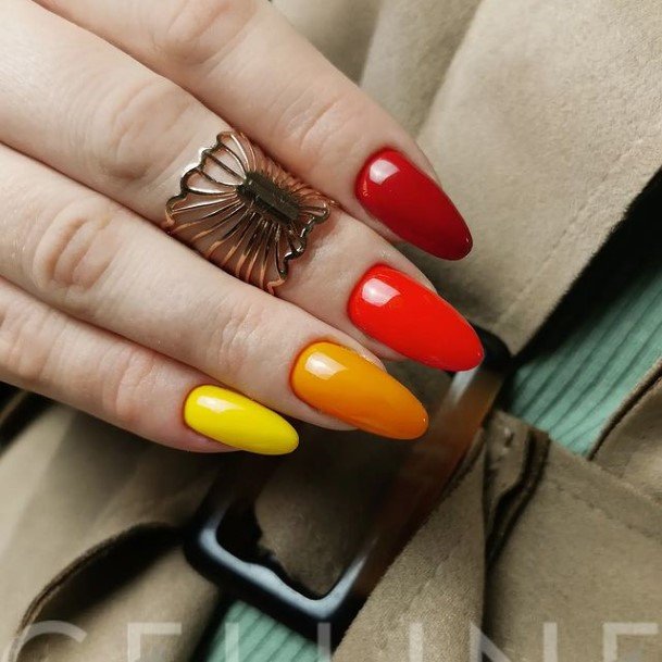 Girl With Darling Red And Yellow Nail Design