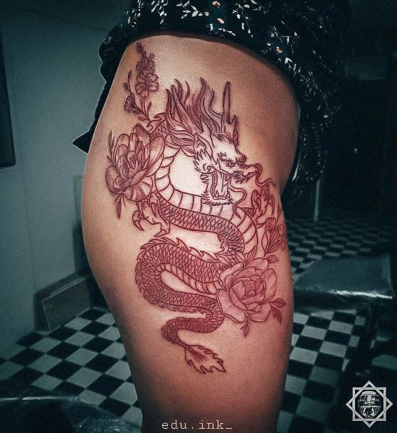 Girl With Darling Red Dragon Tattoo Design