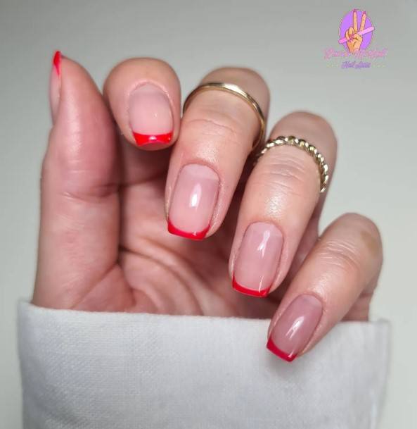 Girl With Darling Red French Tip Nail Design