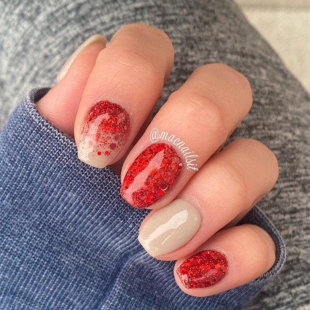 Girl With Darling Red Glitter Nail Design