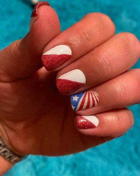 Girl With Darling Red White And Blue Nail Design