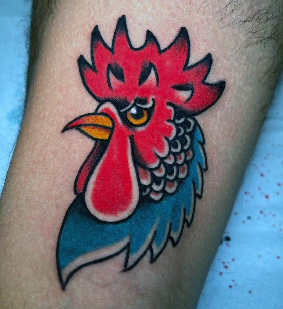 Girl With Darling Rooster Tattoo Design