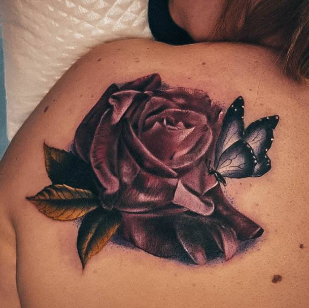 Girl With Darling Rose Shoulder Tattoo Design